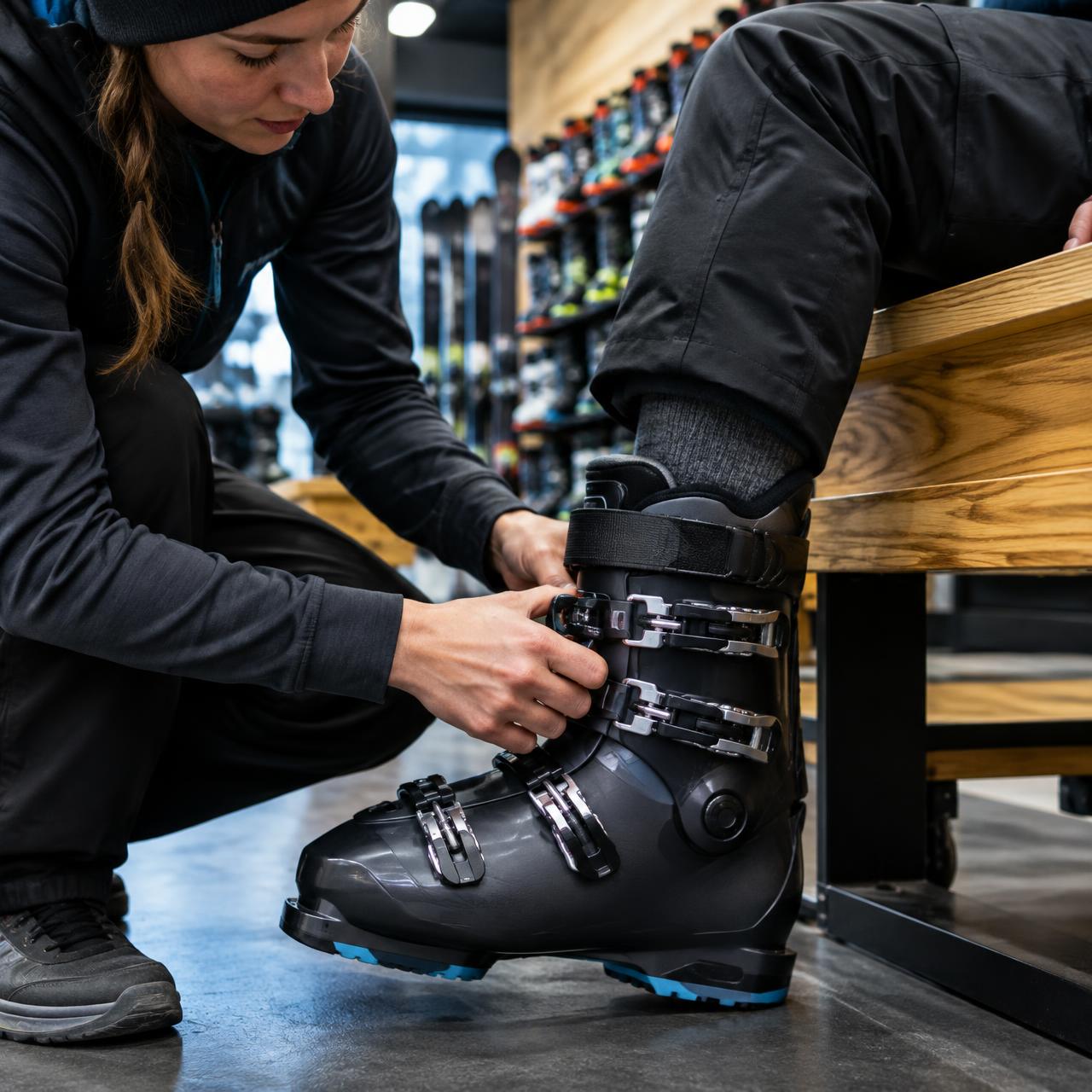 Skischuh-Anprobe im Shop